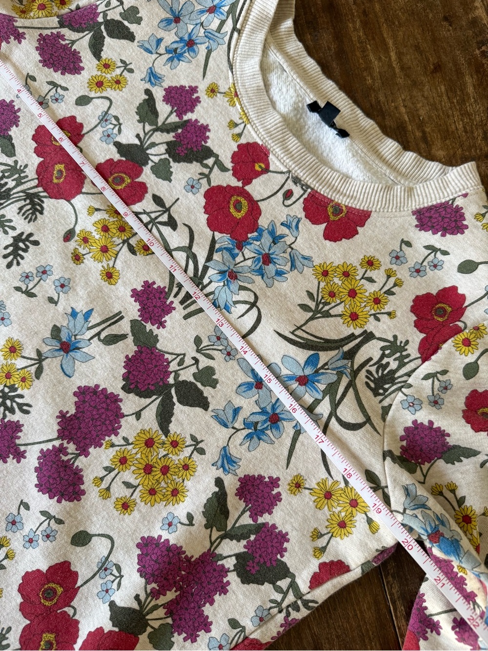 Floral Crewneck Sweater - Cream with Red & Purple Flowers - Picture 6 of 7